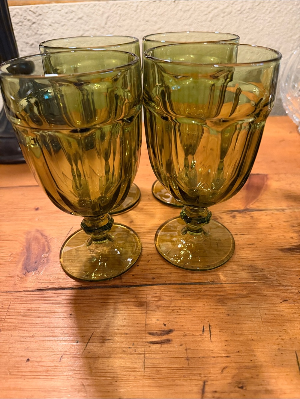 Libbey Olive-Tinted Ribbed Goblets - Set of 4
